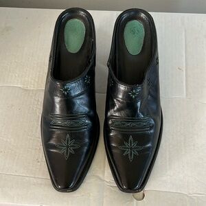 Ariat Black Leather Mules with Green Accents